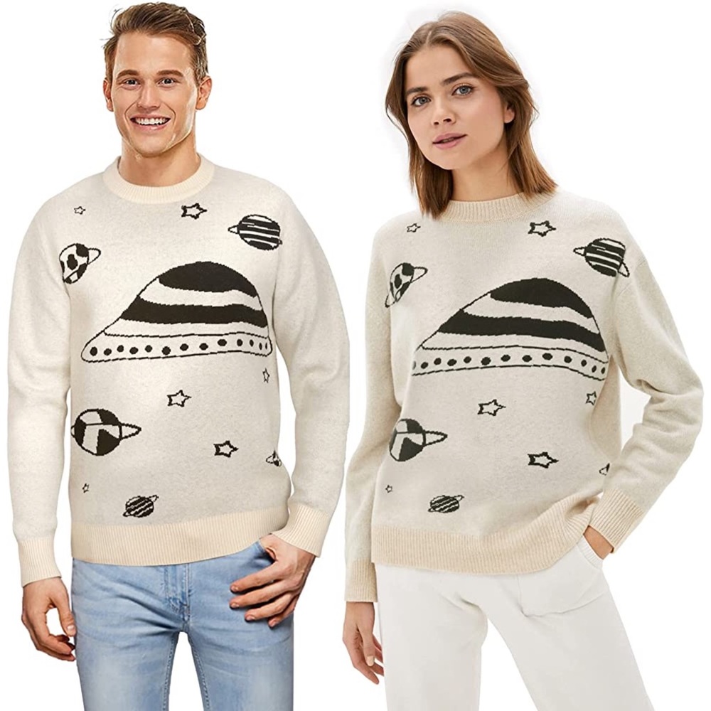 Unisex Vintage Knitted Oversized Pullover Long Sleeve Soft Crewneck Sweater UFO